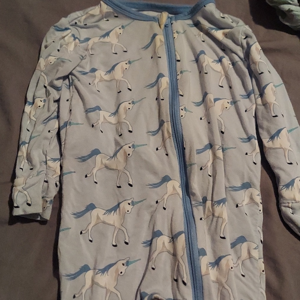 Kickee pants zip pj blue with unicorns